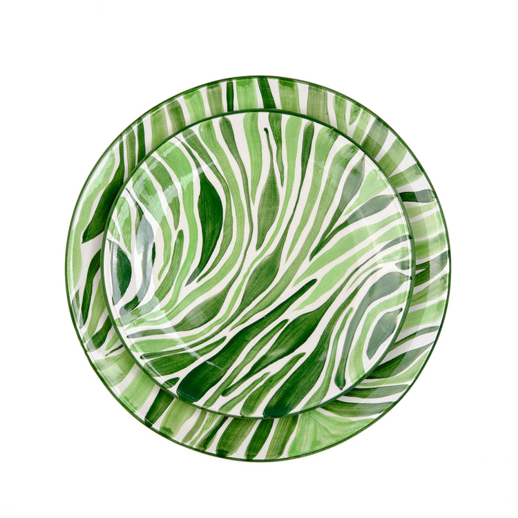 Animal Print Hand-Painted Green Ceramic Dinner Plate