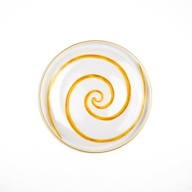 Spiral Hand-Painted Yellow Glass Dessert Plate