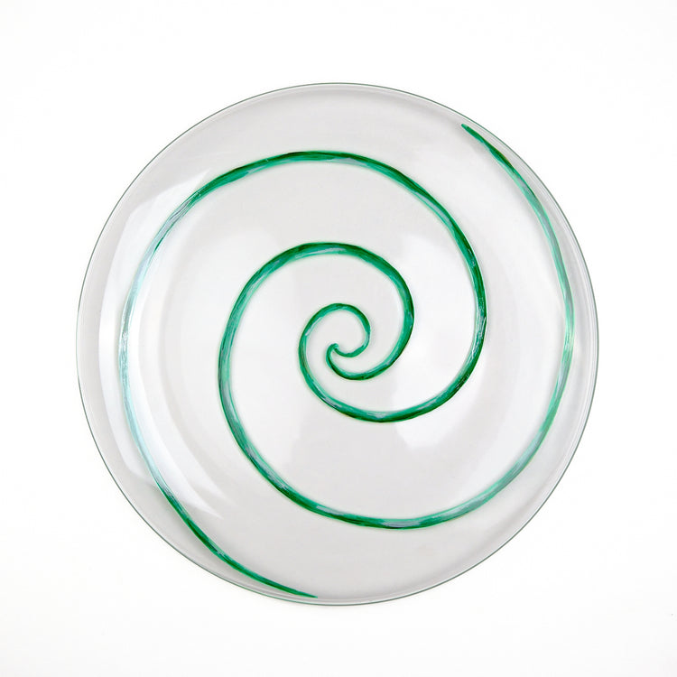Spiral Hand-Painted Green Glass Dinner Plate