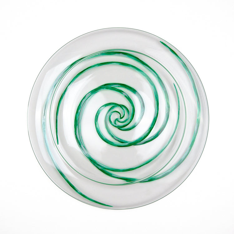 Spiral Hand-Painted Green Glass Dinner Plate
