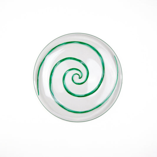 Spiral Hand-Painted Green Glass Dessert Plate