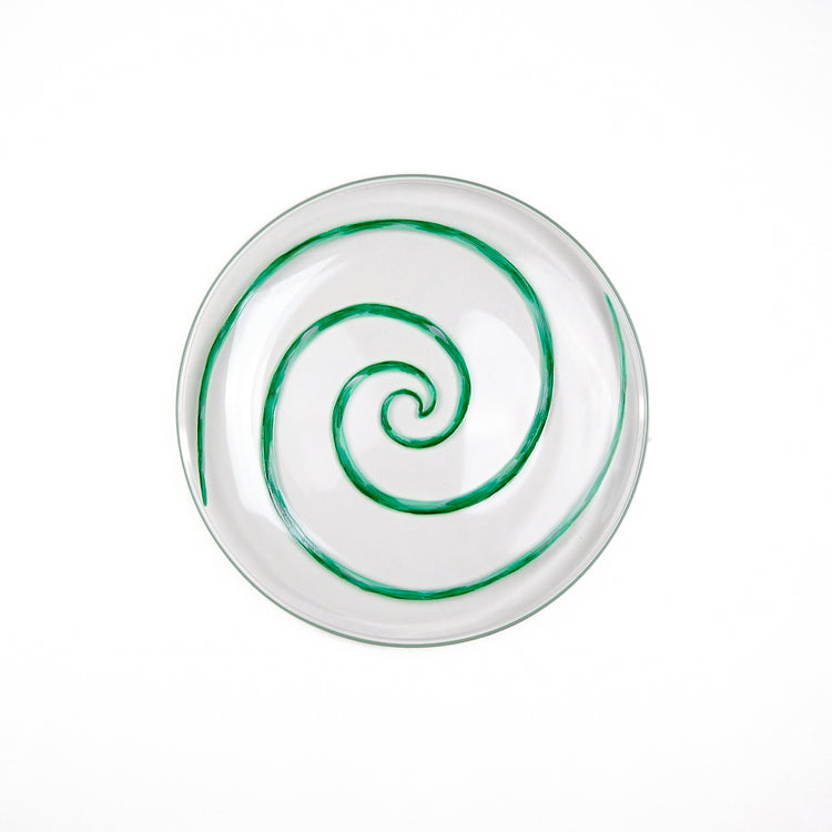Spiral Hand-Painted Green Glass Dessert Plate