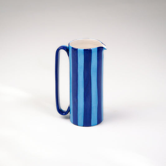 Striped Indigo Blue Tall Ceramic Carafe