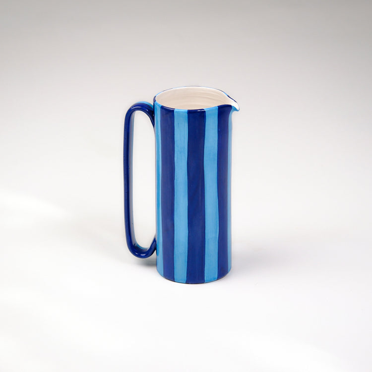 Striped Indigo Blue Tall Ceramic Carafe