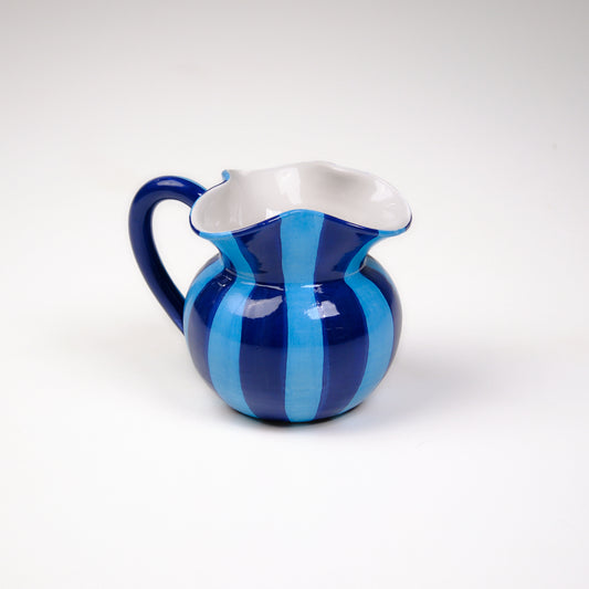 Striped Indigo Blue Short Ceramic Carafe