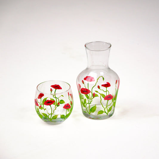Bedside Table Water Hand-painted Glass Set Poppy Red