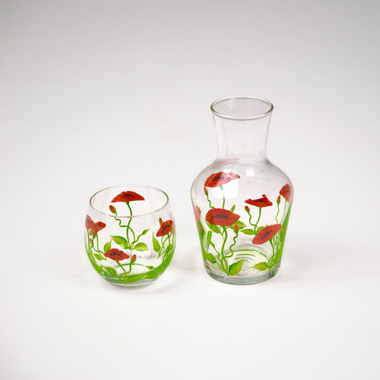 Bedside Table Water Hand-painted Glass Set Poppy Bordeaux