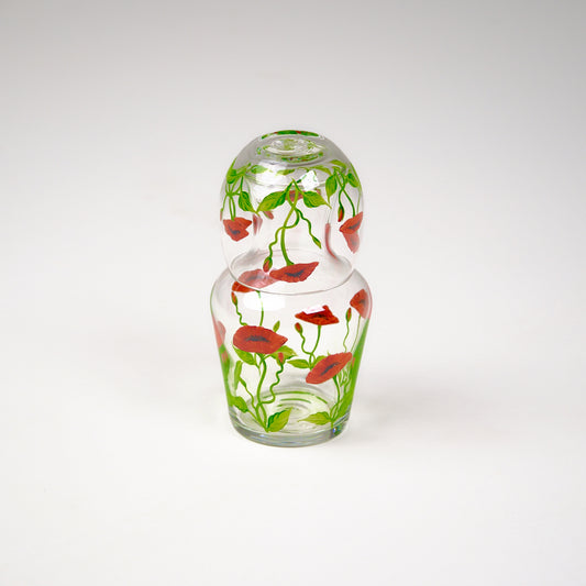 Bedside Table Water Hand-painted Glass Set Poppy Bordeaux