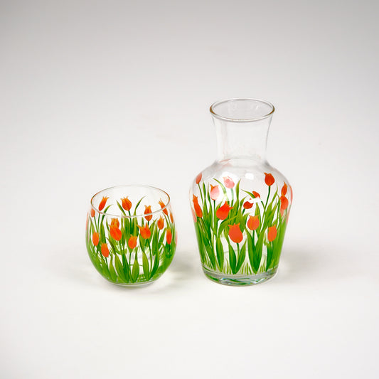 Bedside Table Water Hand-painted Glass Set Tulip Orange