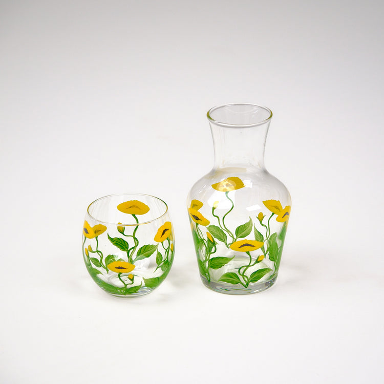 Bedside Table Water Hand-Painted Glass Set Poppy Yellow