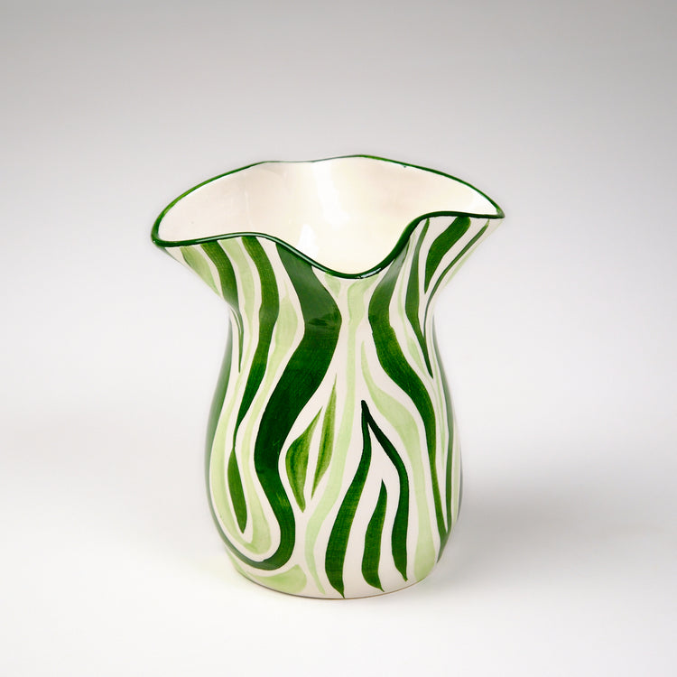 Animal Print Hand-Painted Green Ceramic Vase