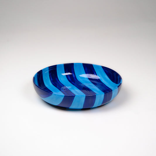 Striped Indigo Blue Ceramic Salad Bowl