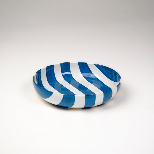 Striped White & Blue Ceramic Salad Bowl