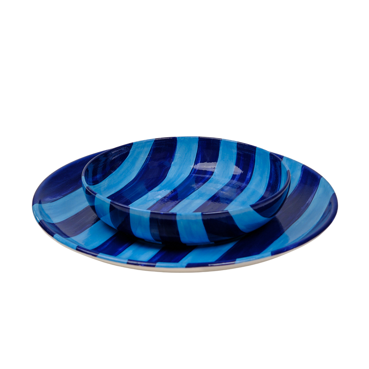 Striped Indigo Blue Extra Large Ceramic Platter