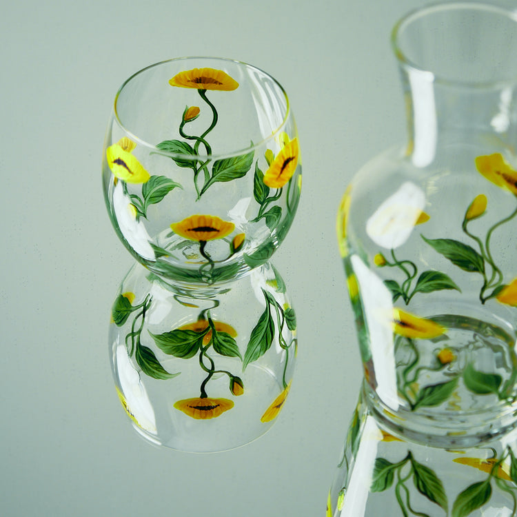 Bedside Table Water Hand-Painted Glass Set Poppy Yellow
