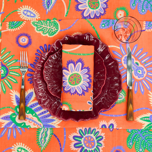 Set of 2 Mystical Garden Orange Linen Quilted Placemats