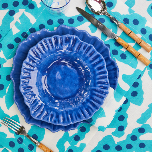 Set of 4 Corals Blue Linen Napkins