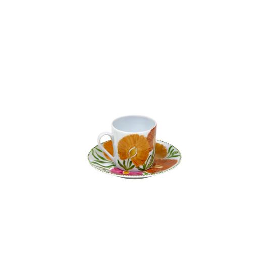 Limoges Hand-Painted Porcelain Orange Espresso Cup