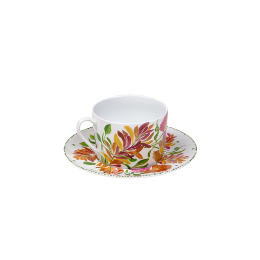 Limoges Hand-Painted Porcelain Orange Tea Cup