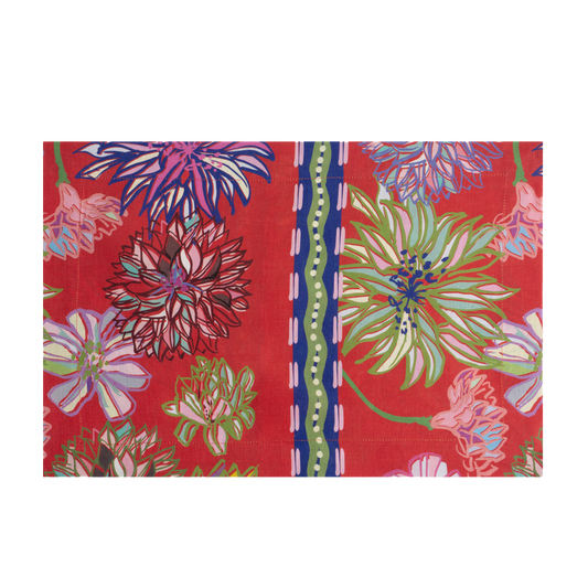 Set of 2 Flower Fields Red Linen Placemats