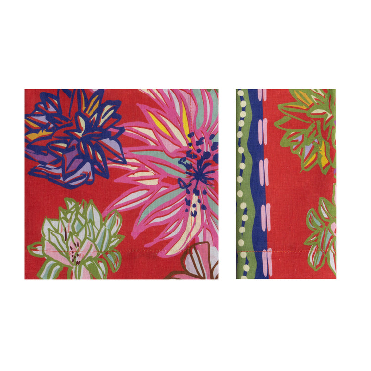 Set of 4 Flower Fields Red Linen Napkins