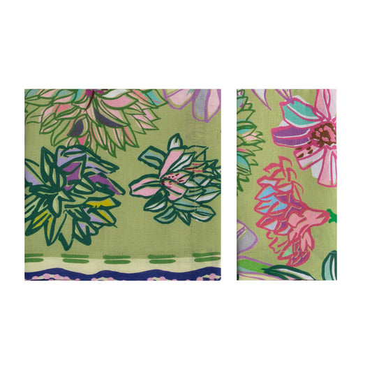 Set of 4 Flower Fields Green Linen Napkins