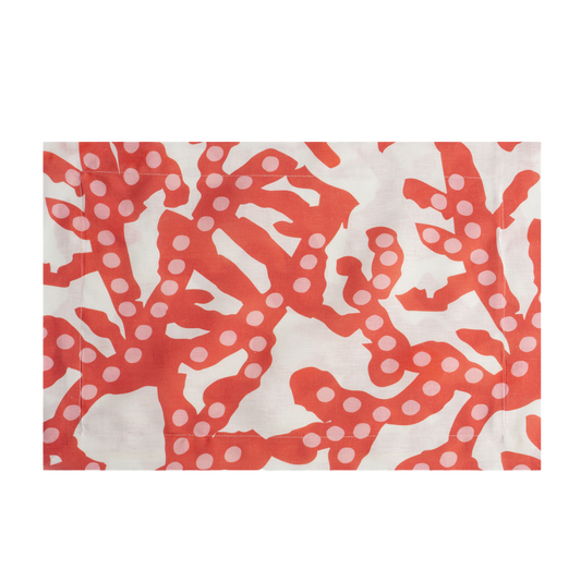 Set of 2 Corals Red Linen Placemats