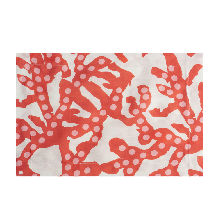 Set of 2 Corals Red Linen Placemats