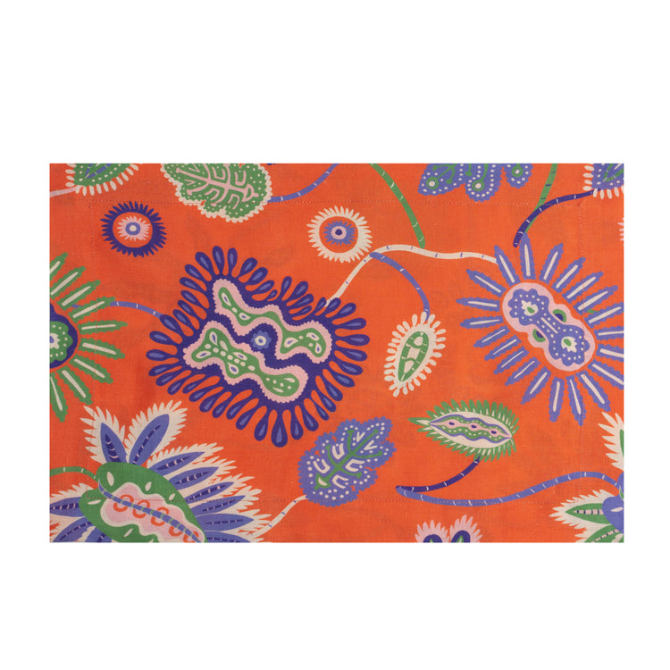 Set of 2 Mystical Garden Orange Linen Placemats