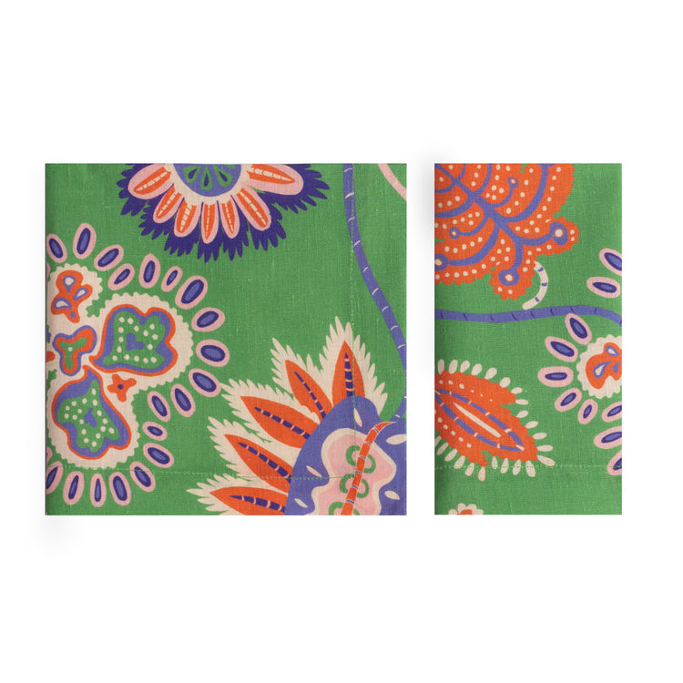Set of 4 Mystical Garden Green Linen Napkins