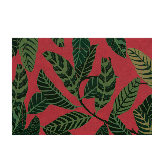 Set of 2 Botanical Garden Red Linen Placemats
