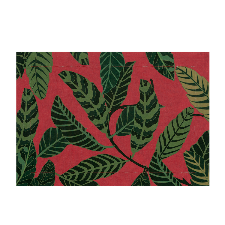 Set of 2 Botanical Garden Red Linen Placemats