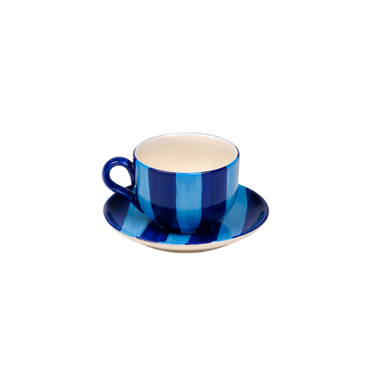 Striped Indigo Blue Cappuccino Cups Set of 2