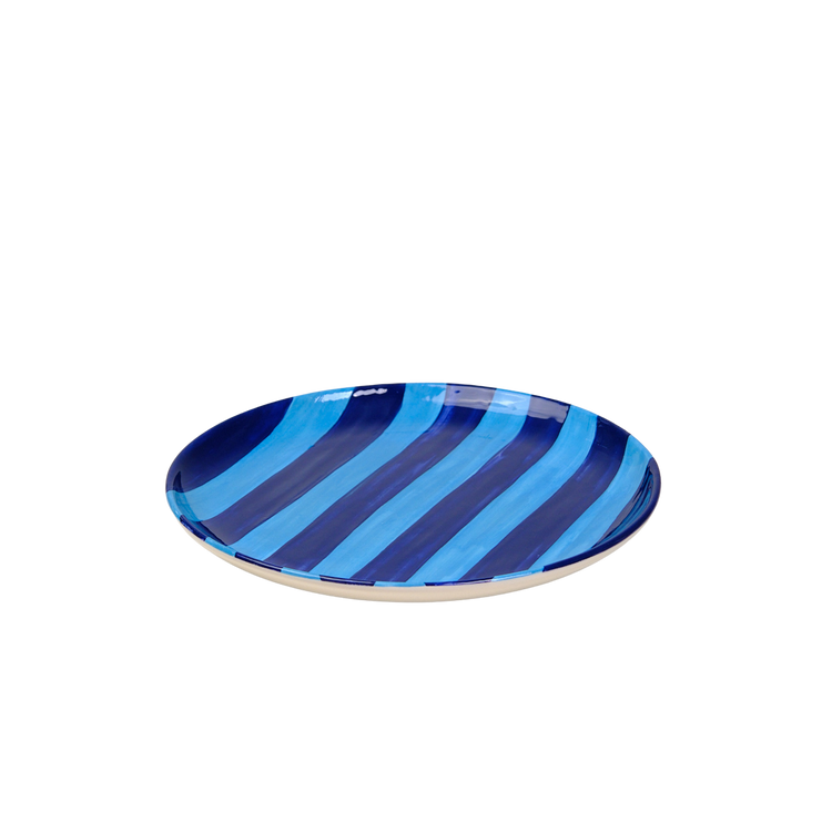 Striped Indigo Blue Large Ceramic Platter