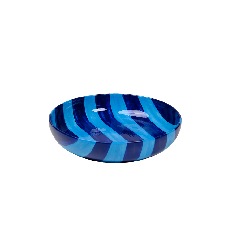 Striped Indigo Blue Ceramic Salad Bowl