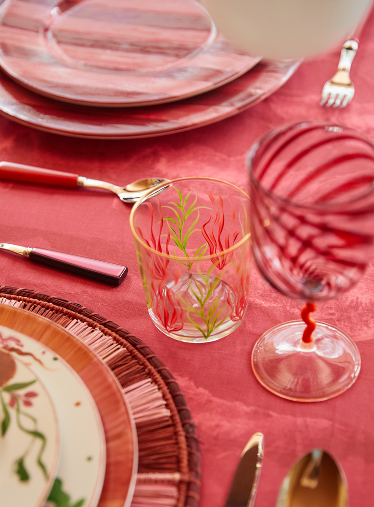 Red Seaweed Hand-Painted Tumbler Glass