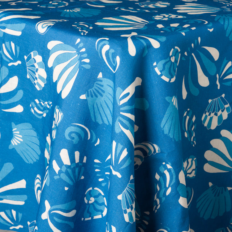 Shells Blue Linen Tablecloth