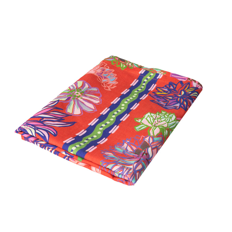 Flower Fields Red Linen Tablecloth