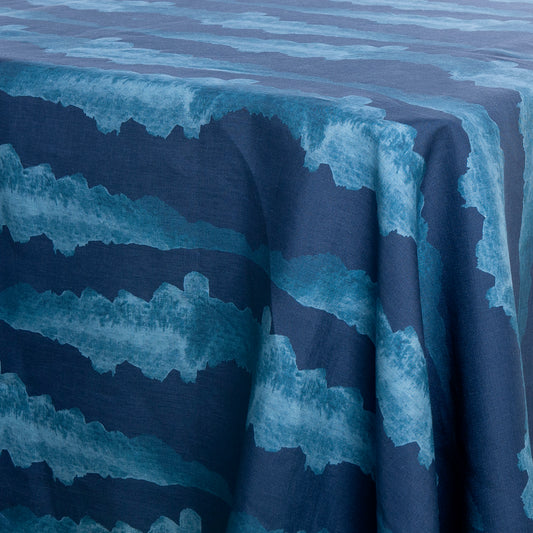 Tie-Dye Blue Linen Tablecloth