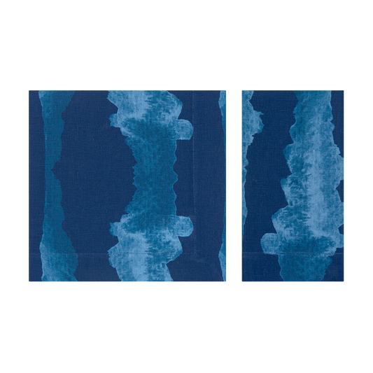 Set of 4 Tie-Dye Blue Linen Napkins