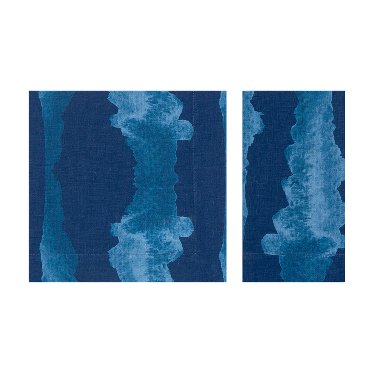 Set of 4 Tie-Dye Blue Linen Napkins