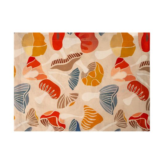 White Linen Placemat in a  mushrooms pattern