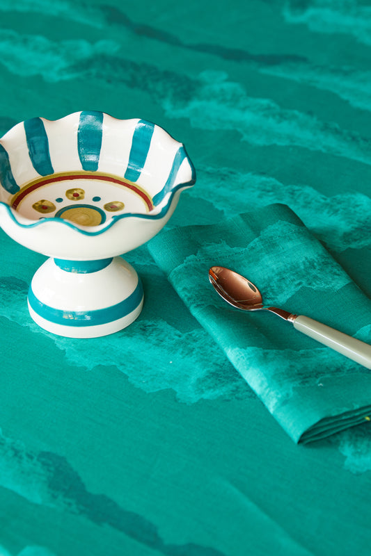 Pomegranates Hand-Painted Green Ceramic Sundae Bowl