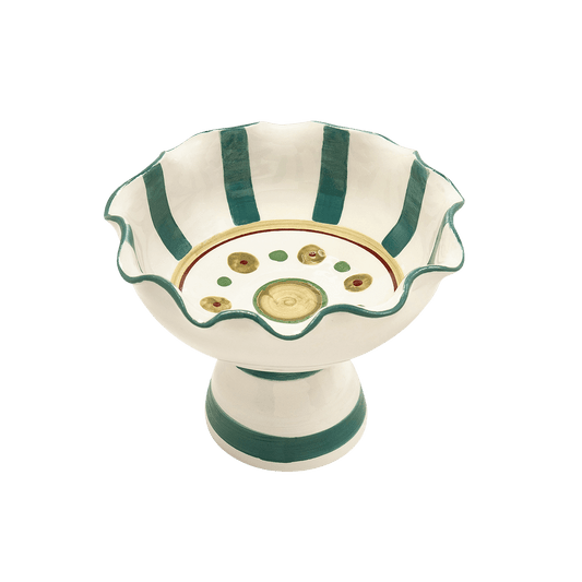 Pomegranates Hand-Painted Green Ceramic Sundae Bowl