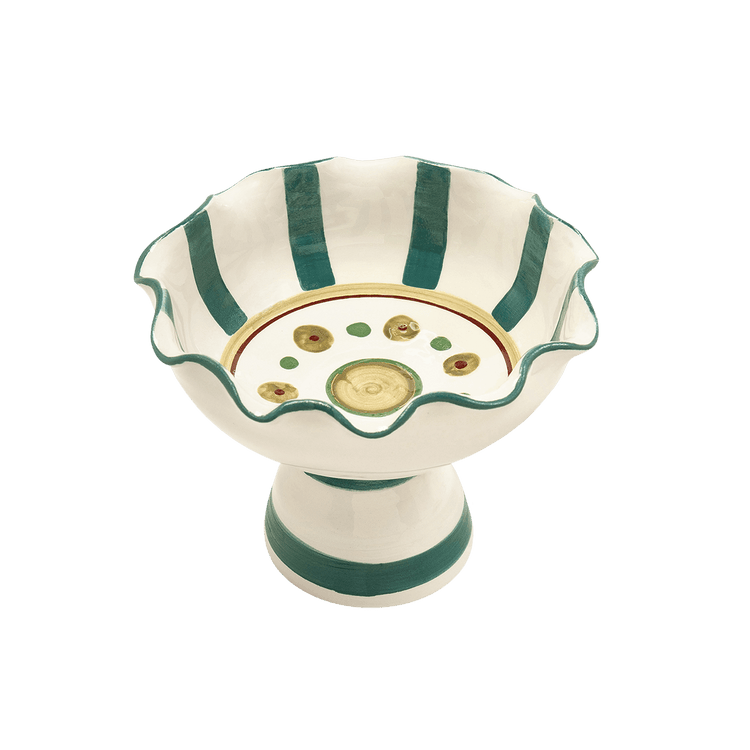 Pomegranates Hand-Painted Green Ceramic Sundae Bowl