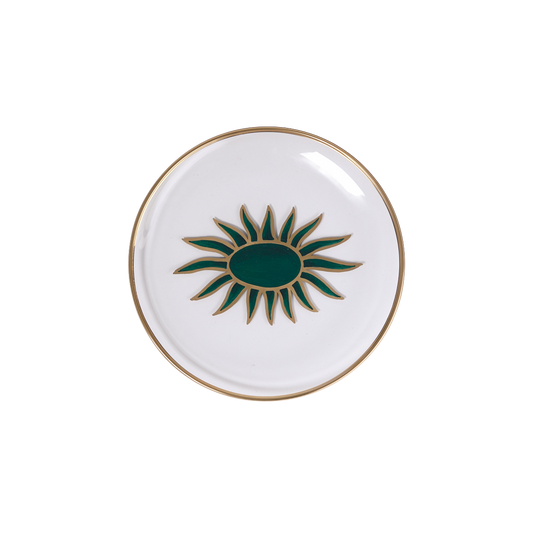 Sun Hand-Painted Green Glass Bread Plate