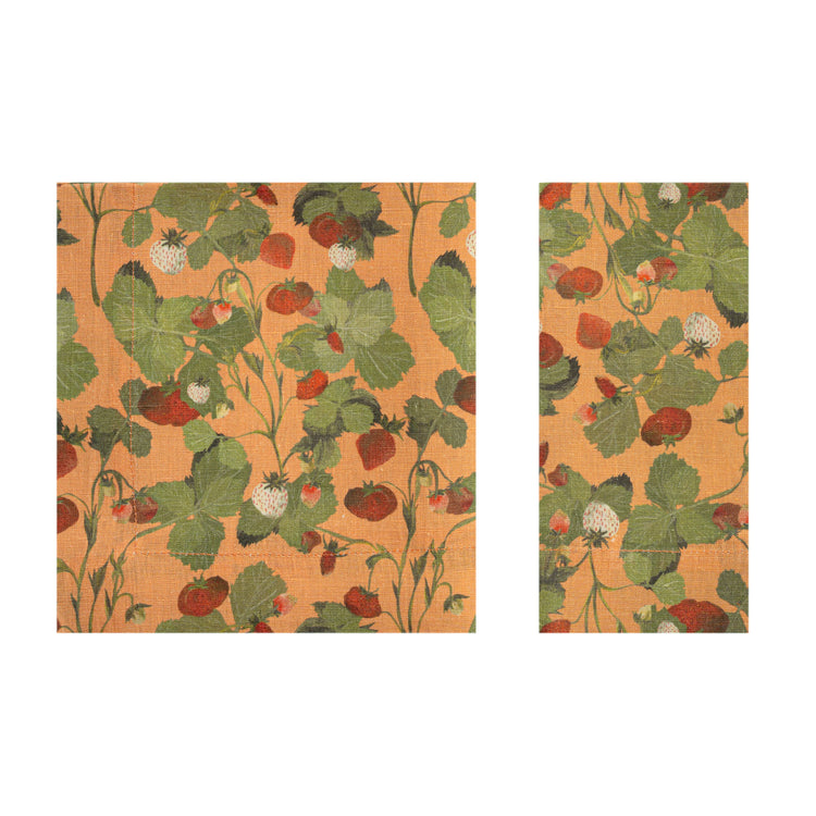 Orange Strawberries Linen Napkins