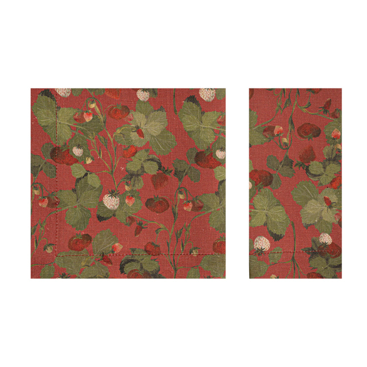 Red Strawberries Linen Napkins