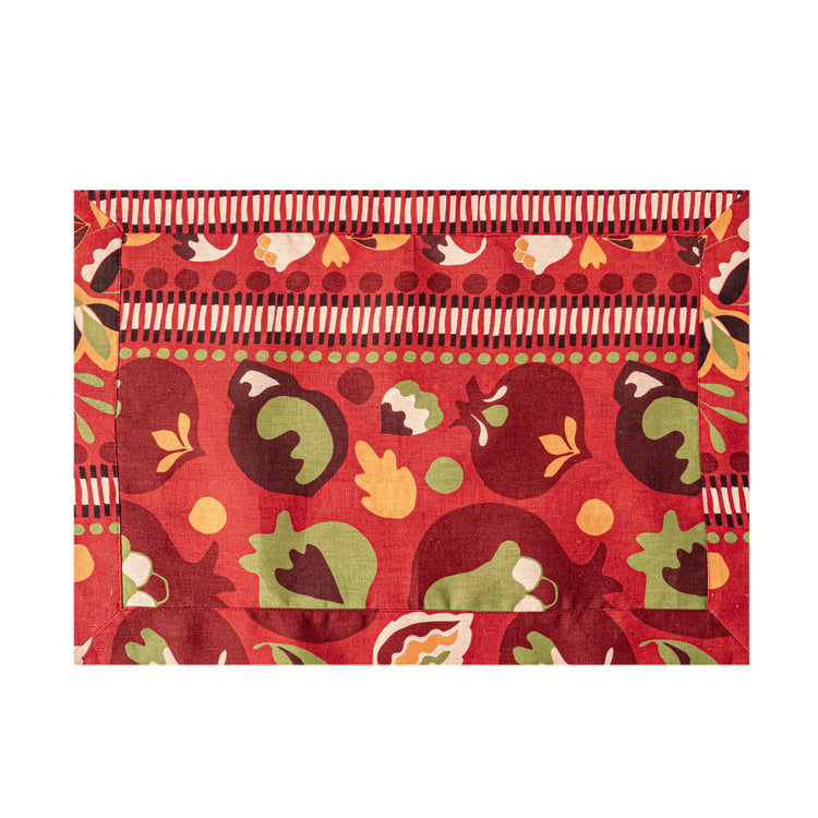 Linen Placemat in a red pomegranates pattern