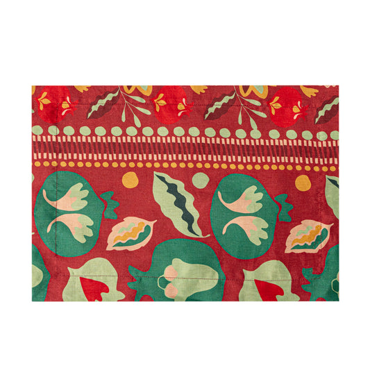 Linen Placemat in a terracotta pomegranates pattern